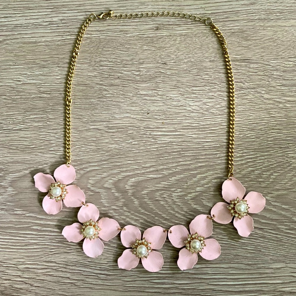 Floral, pearl & CZ statement necklace